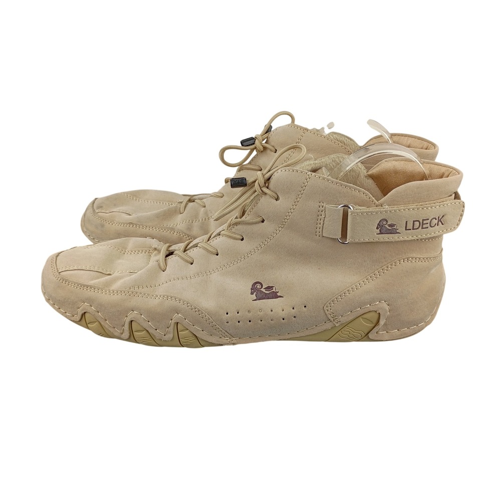 LDECK Mens Mid Top barefoot Sneakers Tan Beige Suede Fleece Lined Lace Up 46/12